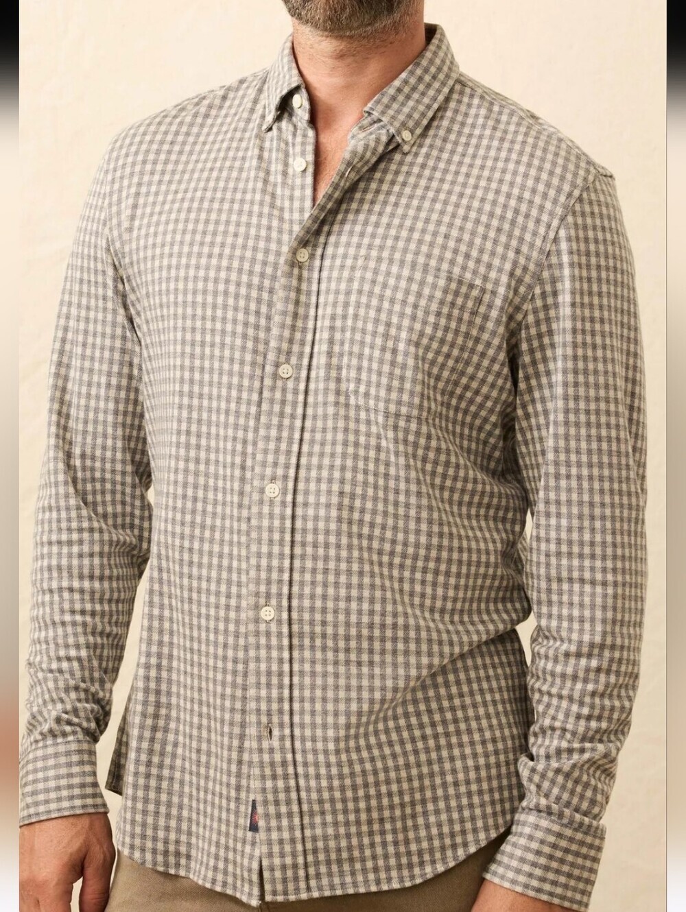 Faherty Men's Coastline Grey Gingham Button-Down Shirt Sz Medium